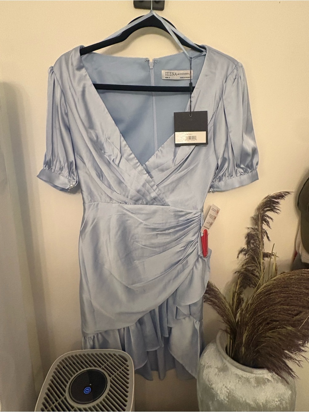 Mac Duggal size 0 Light Blue Wrap-Style Satin Dress brand new!
